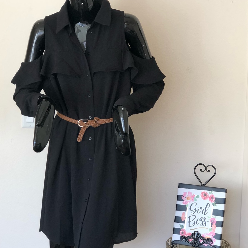 Cutout Shoulder Button up Dress